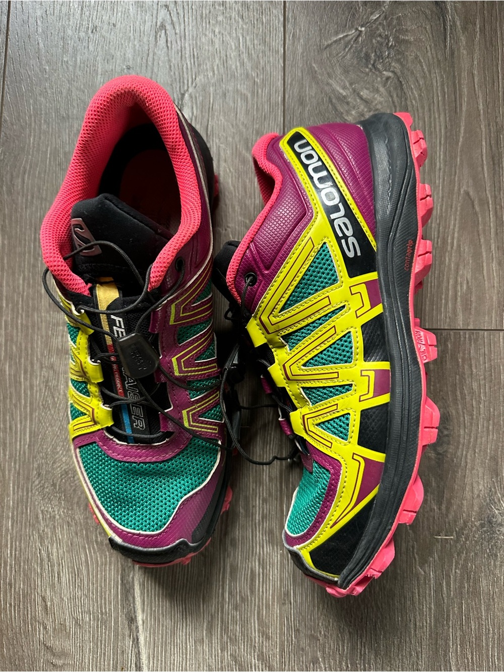 Salomon Women's Trail Shoes - Teal / Pink / Yellow